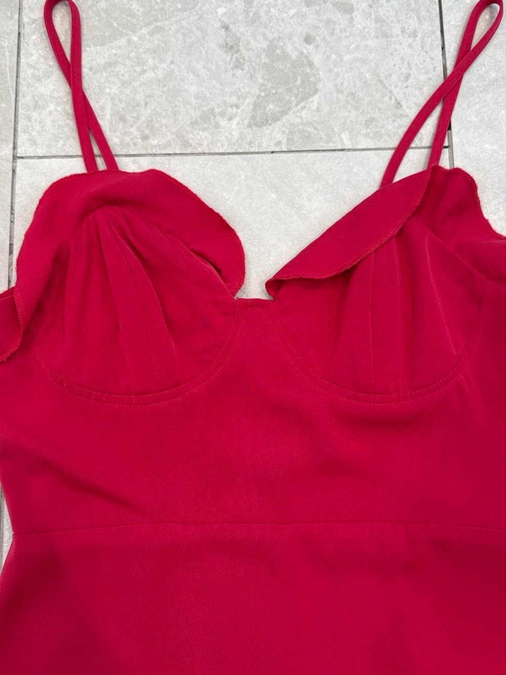 Raspberry Red Ruffled Bust Mini Dress - Picture 2 of 3